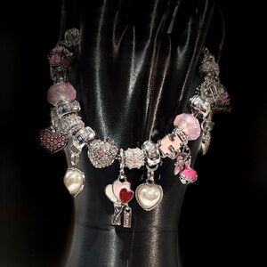 Elegant Silver and Pink Charm Bracelet